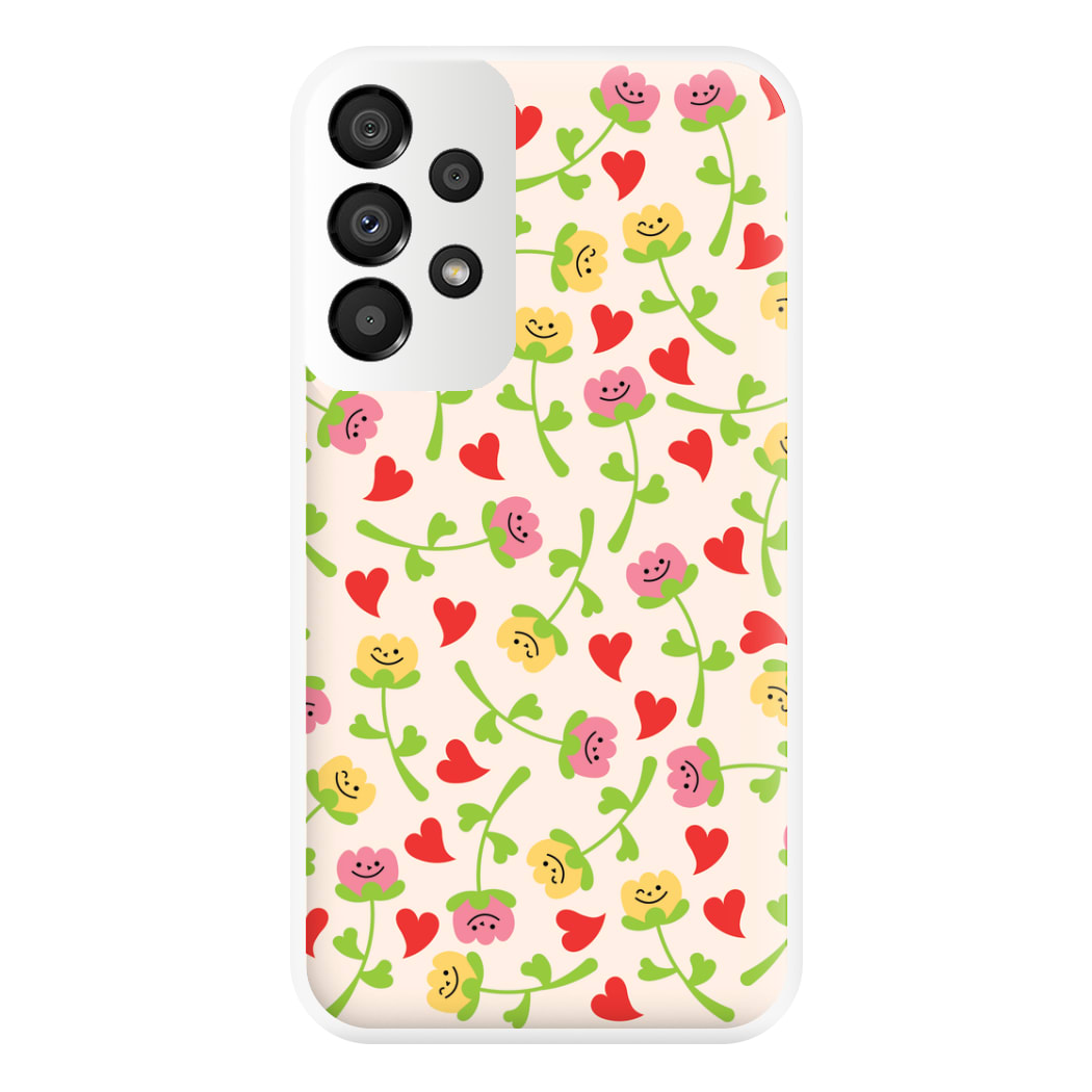 Smiley Tulips And Hearts Pattern Phone Case for Galaxy A33