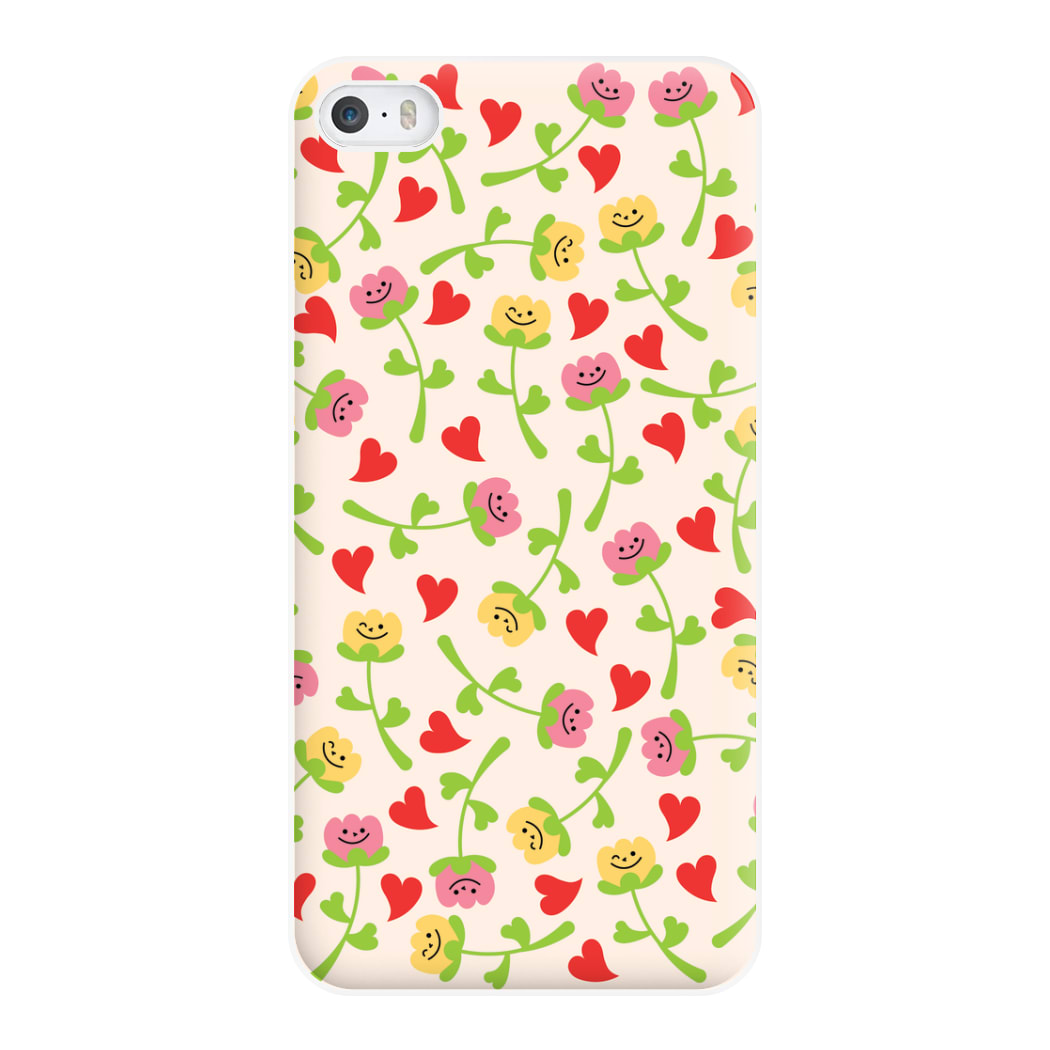 Smiley Tulips And Hearts Pattern Phone Case for iPhone 5 / 5s / SE 2016