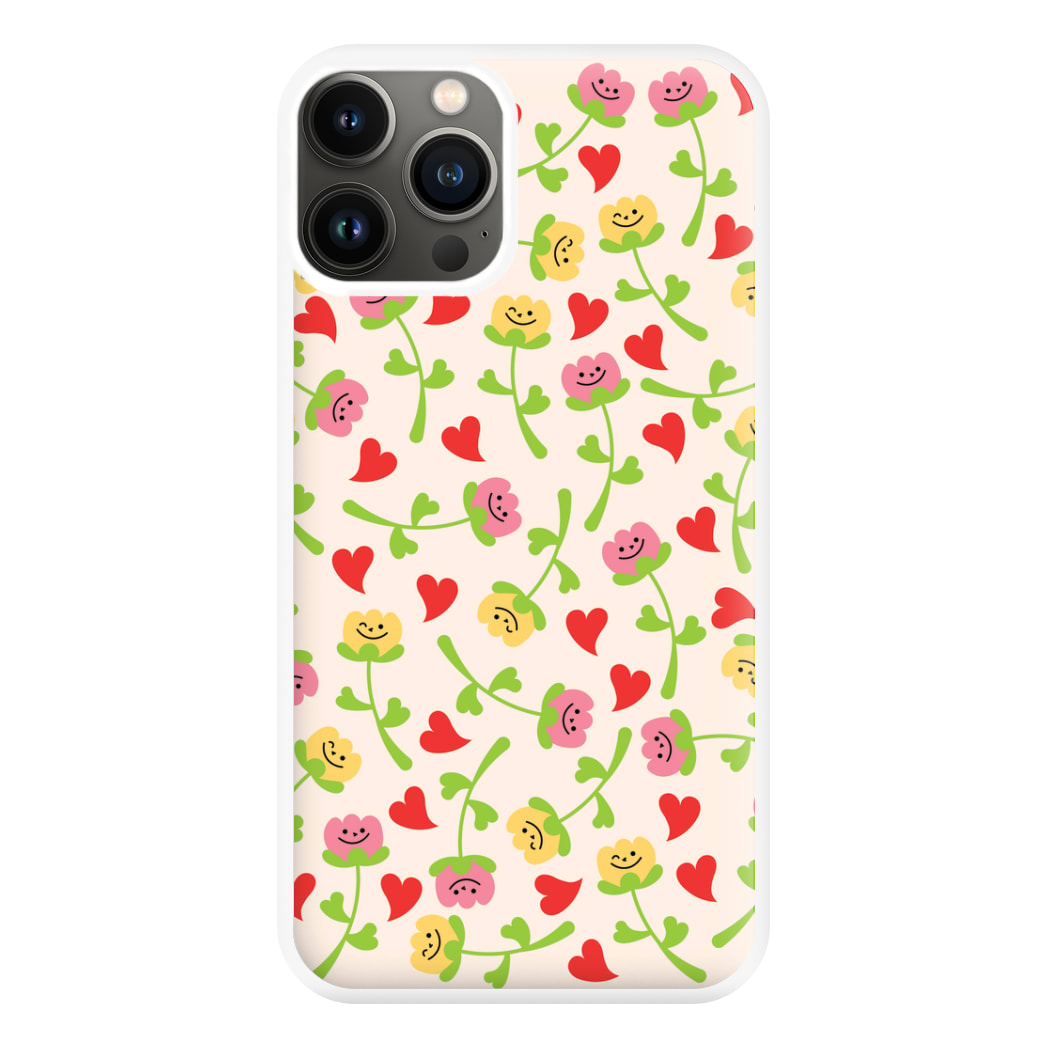 Smiley Tulips And Hearts Pattern Phone Case for iPhone 11 Pro Max