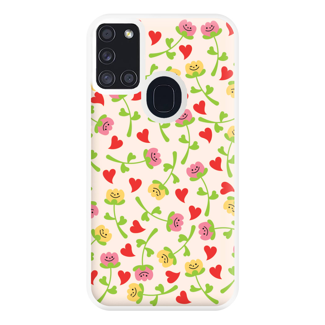 Smiley Tulips And Hearts Pattern Phone Case for Galaxy A21s