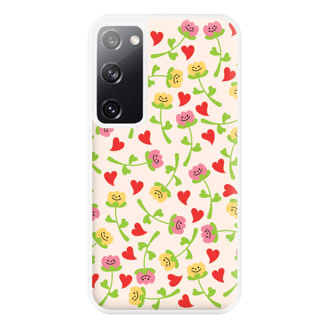 Smiley Tulips And Hearts Pattern Phone Case for Galaxy S20
