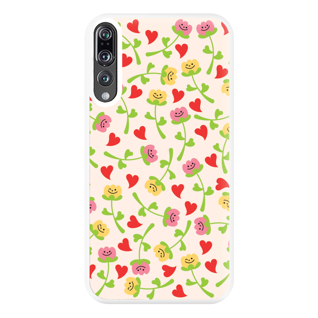 Smiley Tulips And Hearts Pattern Phone Case for Huawei P20 Pro