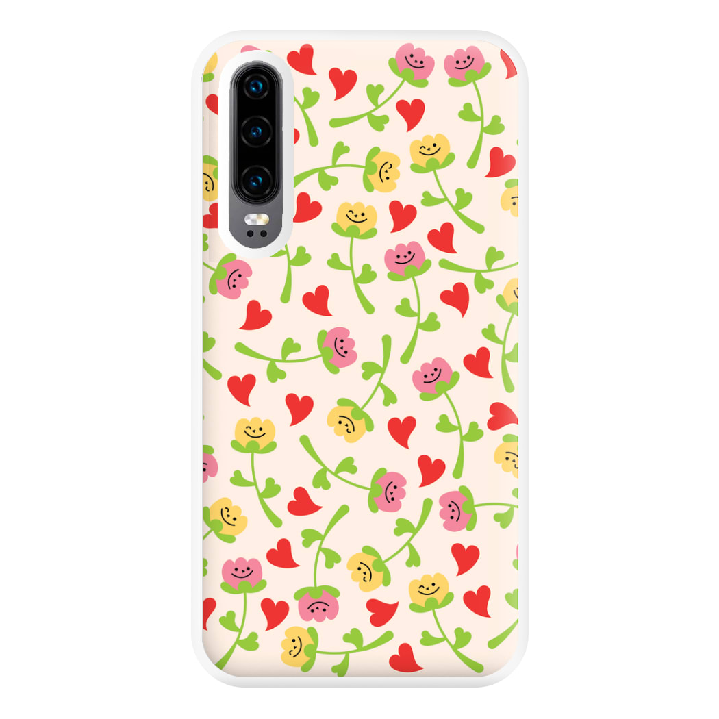 Smiley Tulips And Hearts Pattern Phone Case for Huawei P30