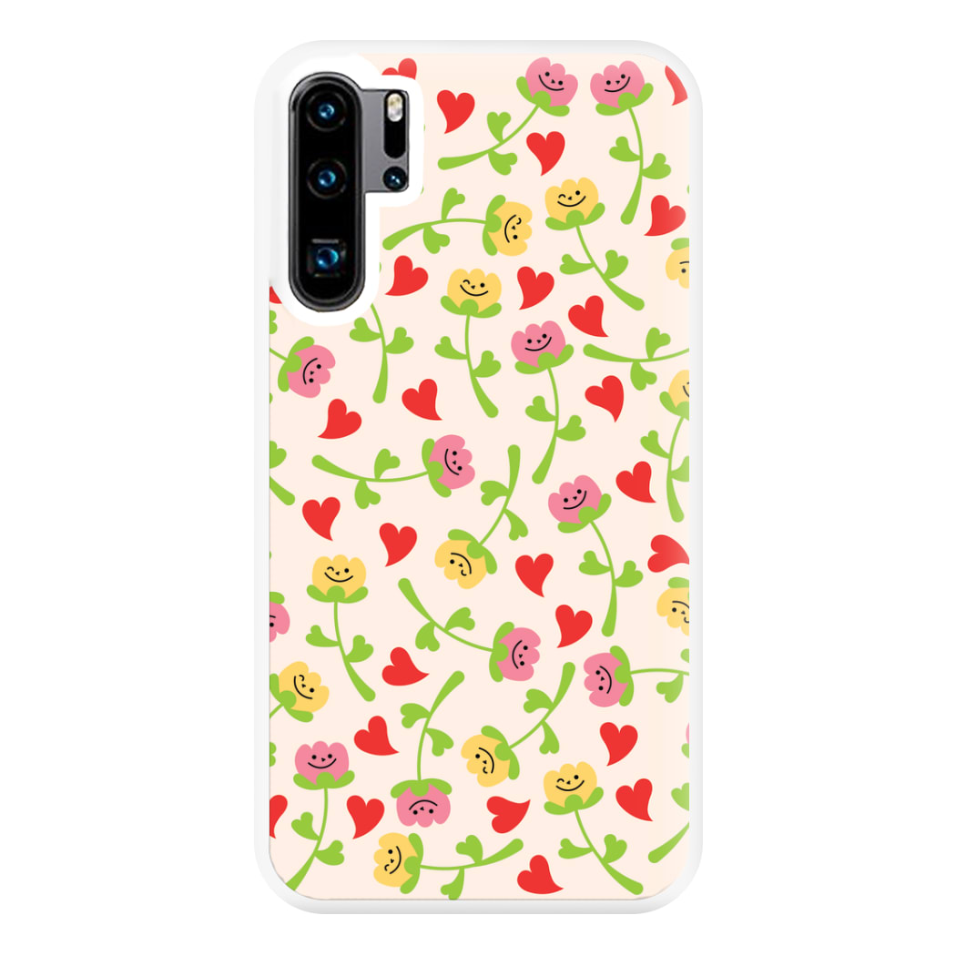 Smiley Tulips And Hearts Pattern Phone Case for Huawei P30 Pro