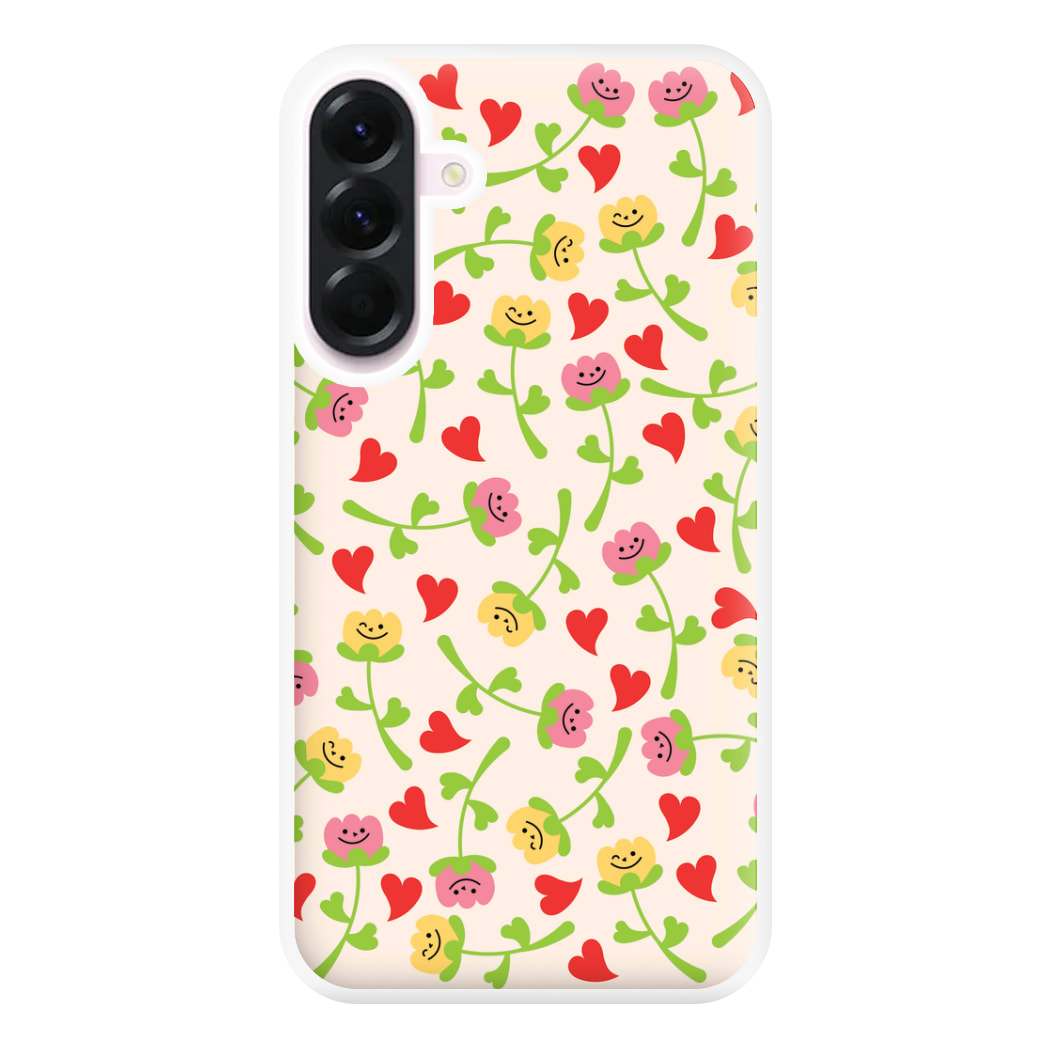 Smiley Tulips And Hearts Pattern Phone Case for Galaxy A36