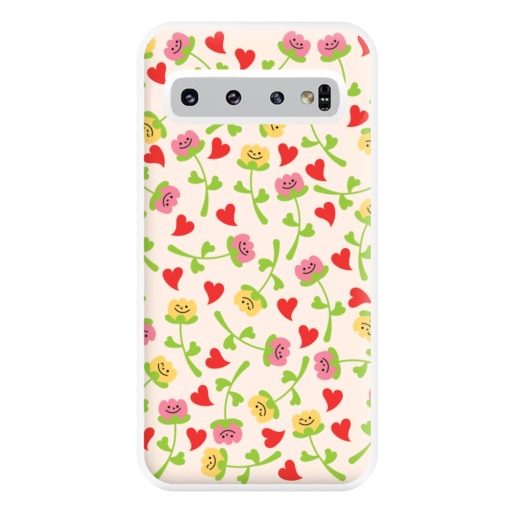 Smiley Tulips And Hearts Pattern Phone Case for Galaxy S10 Plus