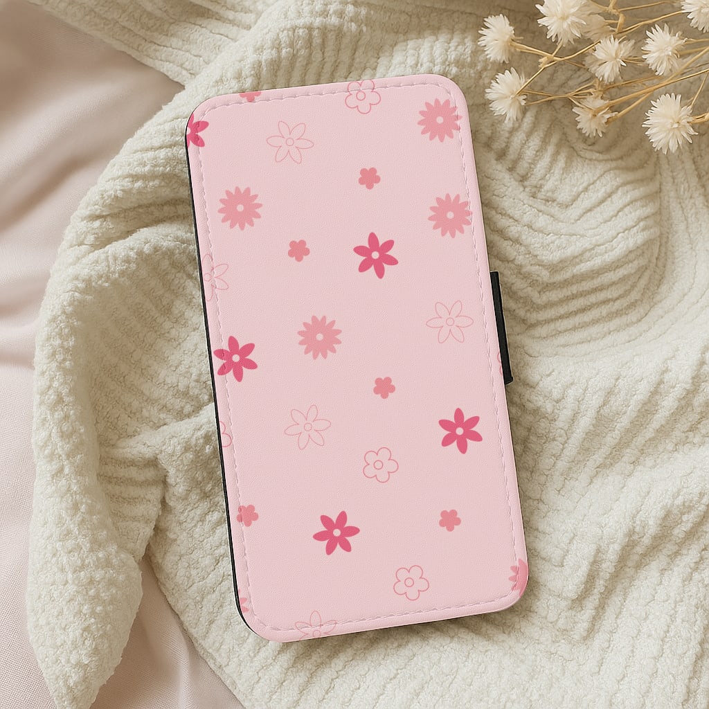 Flower Types Pattern Pink Wallet Phone Case