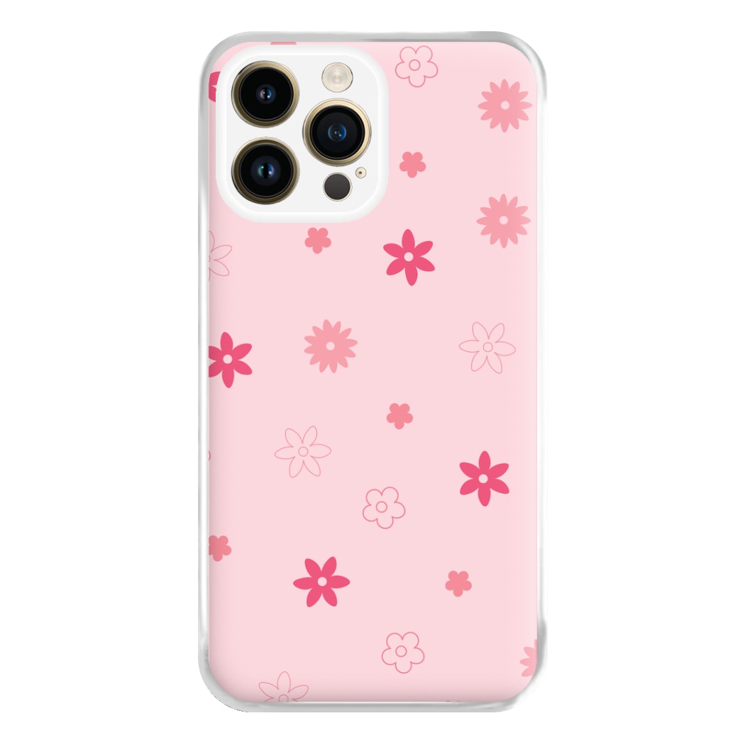 Flower Types Pattern Pink Phone Case for iPhone 14 Pro Max