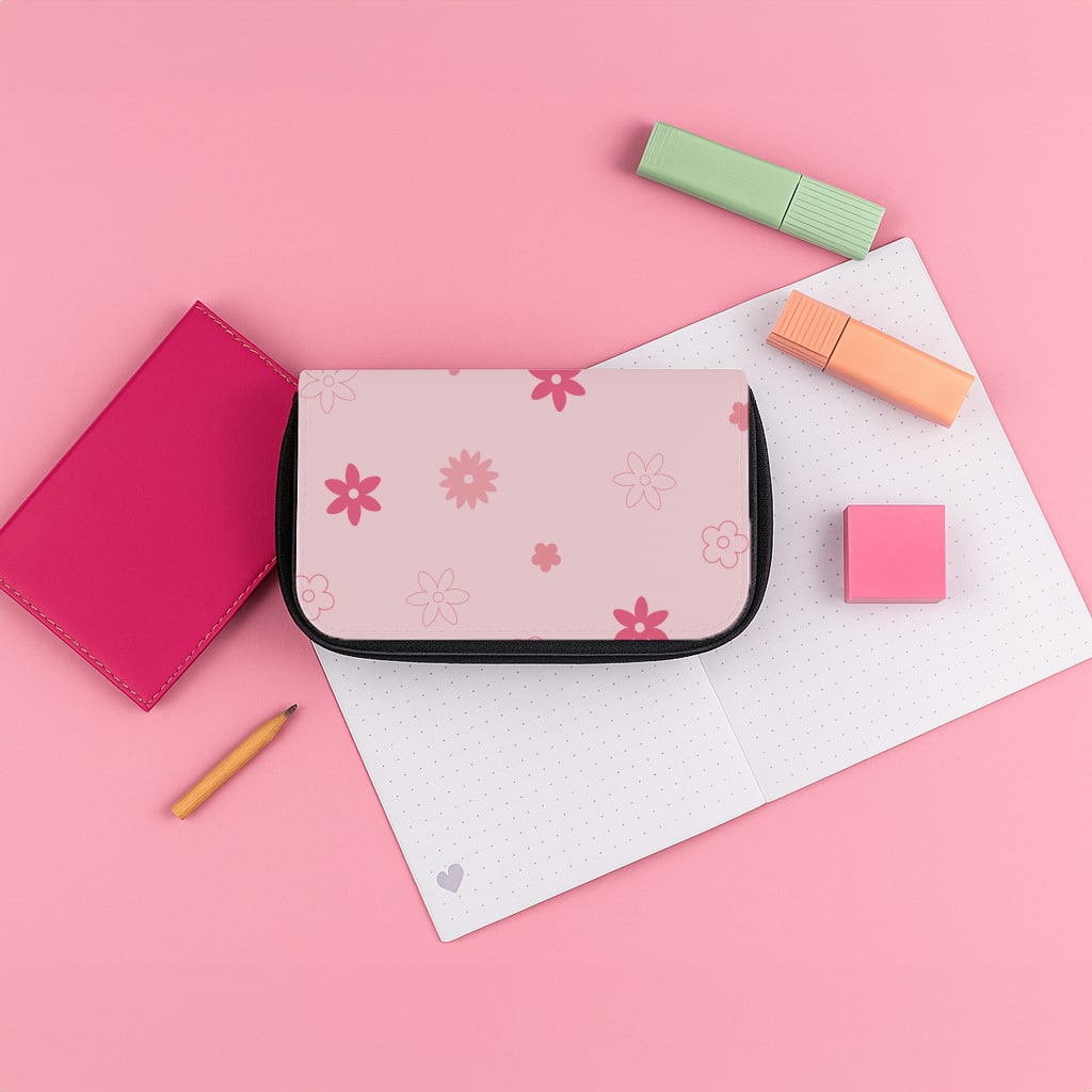 Flower Types Pattern Pink Pencil Case