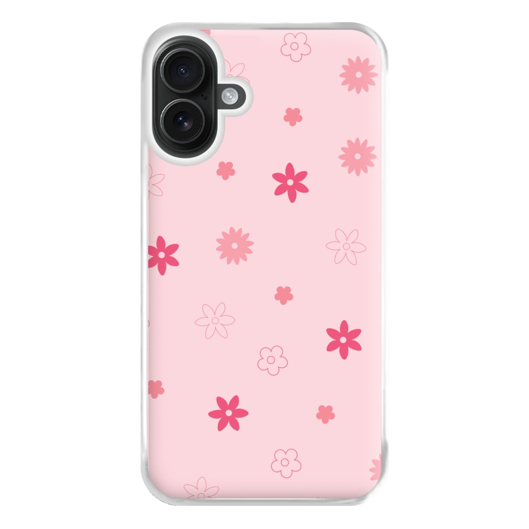 Flower Types Pattern Pink Phone Case for iPhone 16 Plus