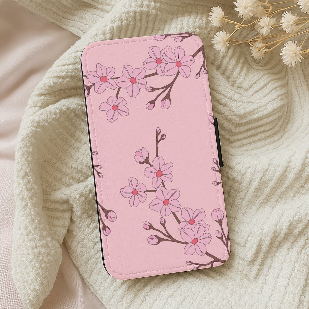 Cherry Blossom Pattern Wallet Phone Case