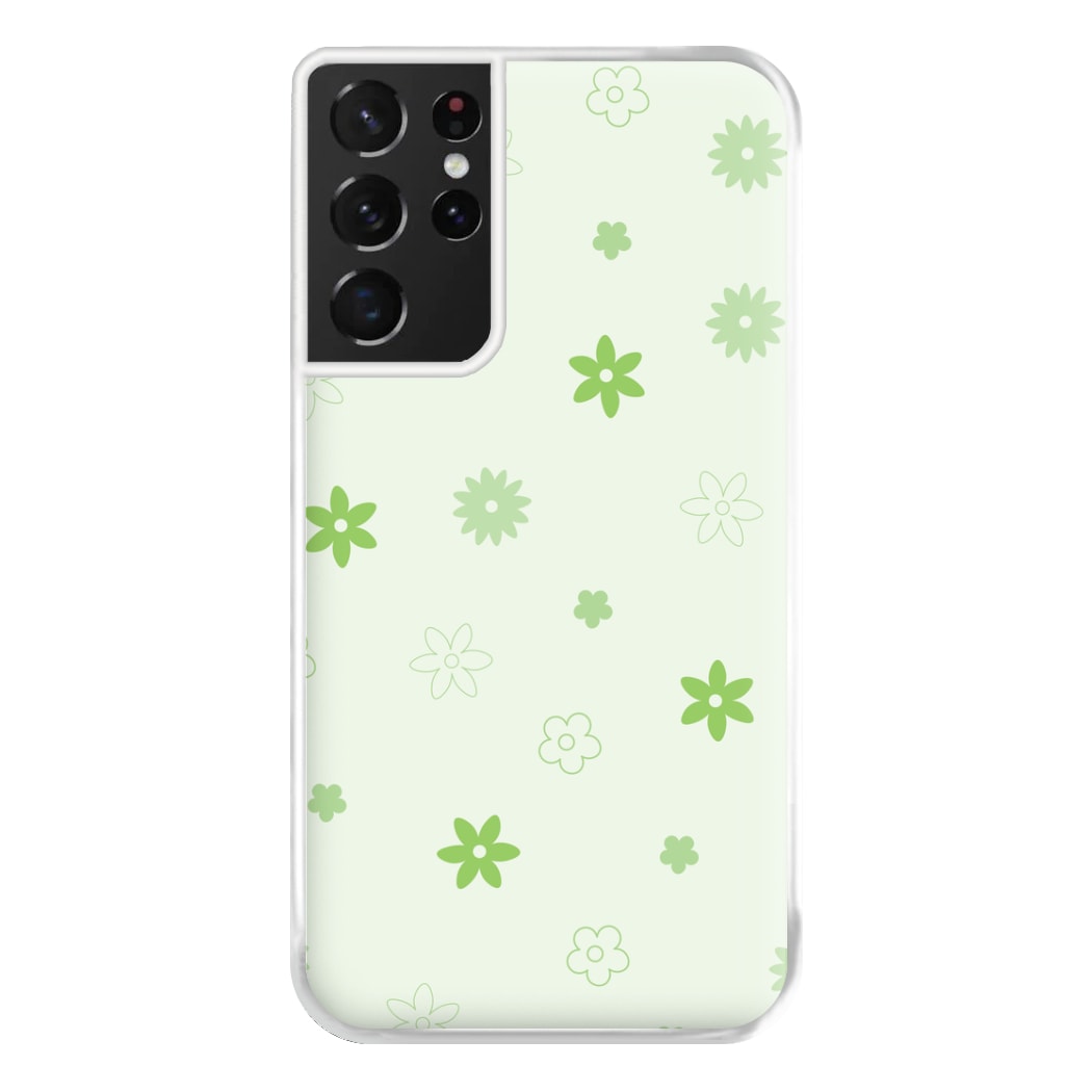 Flower Types Pattern Green Phone Case for Galaxy S21 Ultra