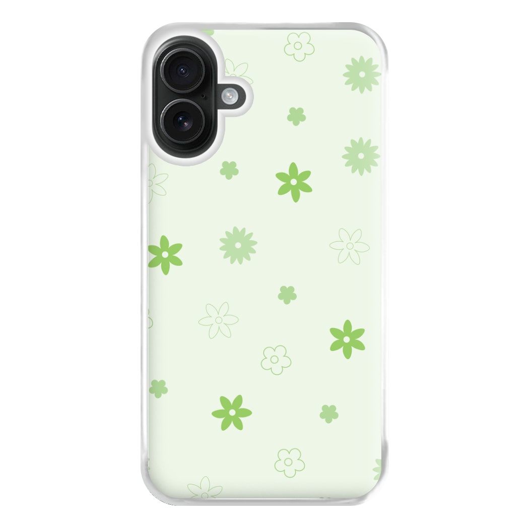 Flower Types Pattern Green Phone Case for iPhone 16 Plus