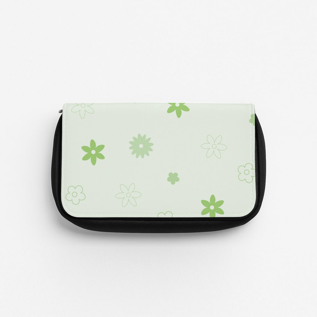Flower Types Pattern Green Pencil Case