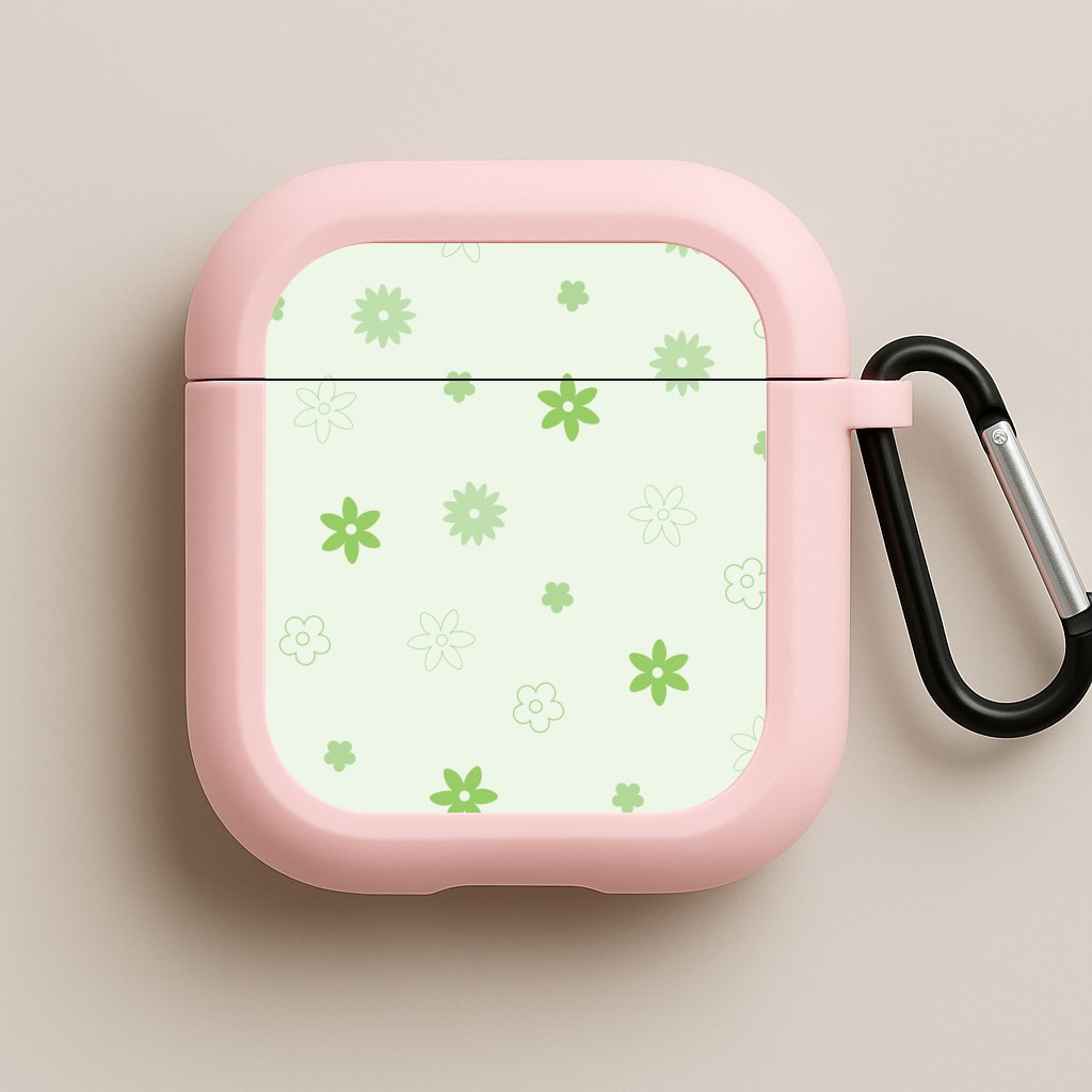 Flower Types Pattern Green Pink AirPods Case