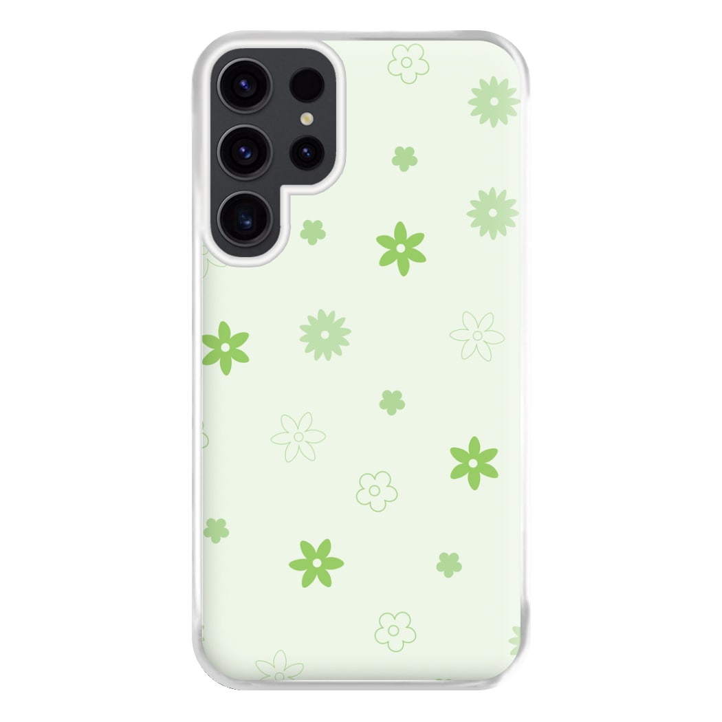 Flower Types Pattern Green Phone Case for Galaxy S23 Ultra