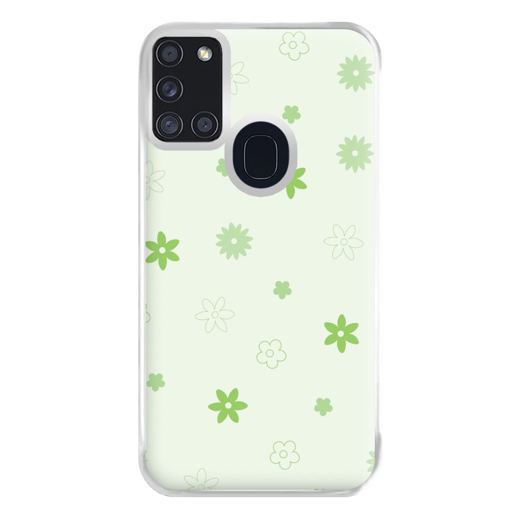 Flower Types Pattern Green Phone Case for Galaxy A21s