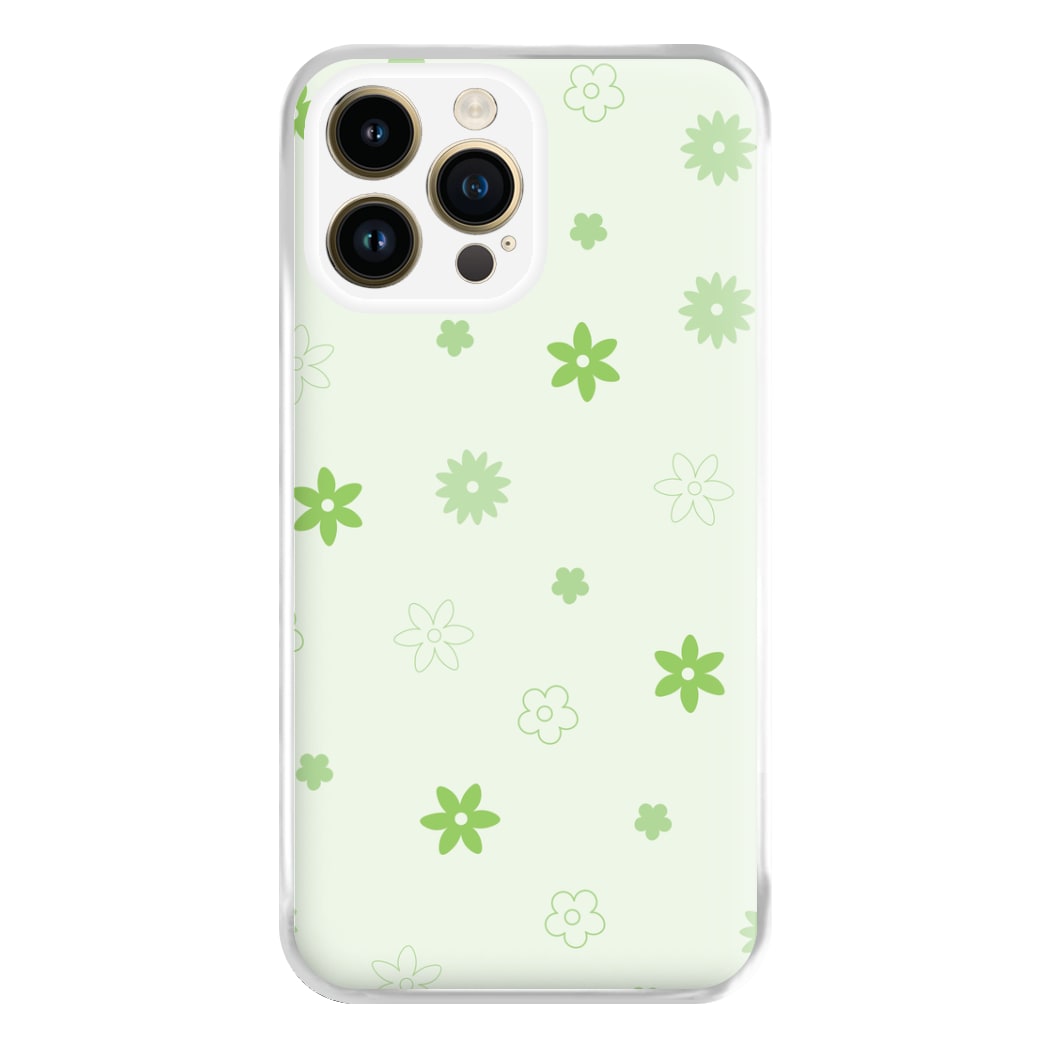 Flower Types Pattern Green Phone Case for iPhone 14 Pro Max