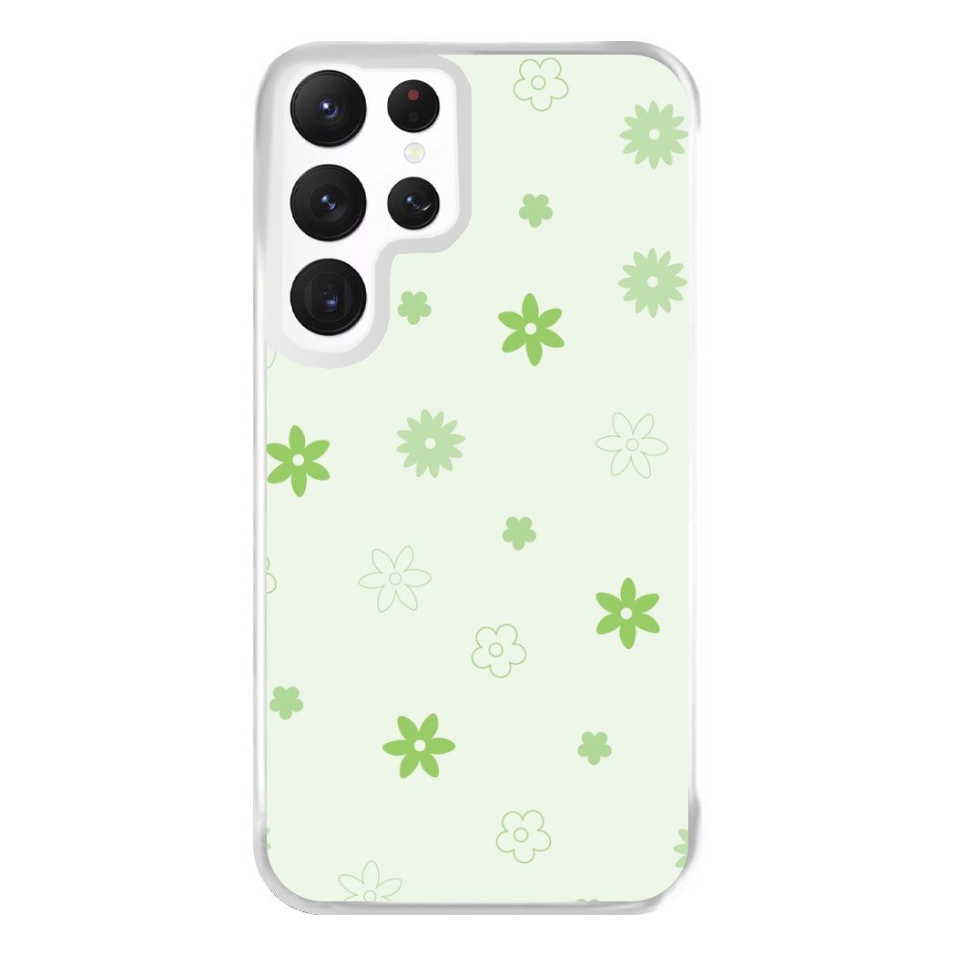 Flower Types Pattern Green Phone Case for Galaxy S22 Ultra