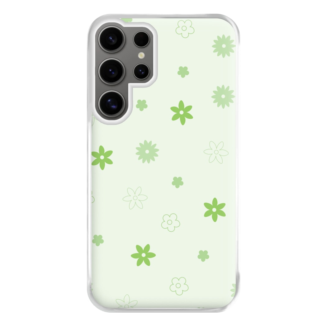 Flower Types Pattern Green Phone Case for Galaxy S24 Ultra