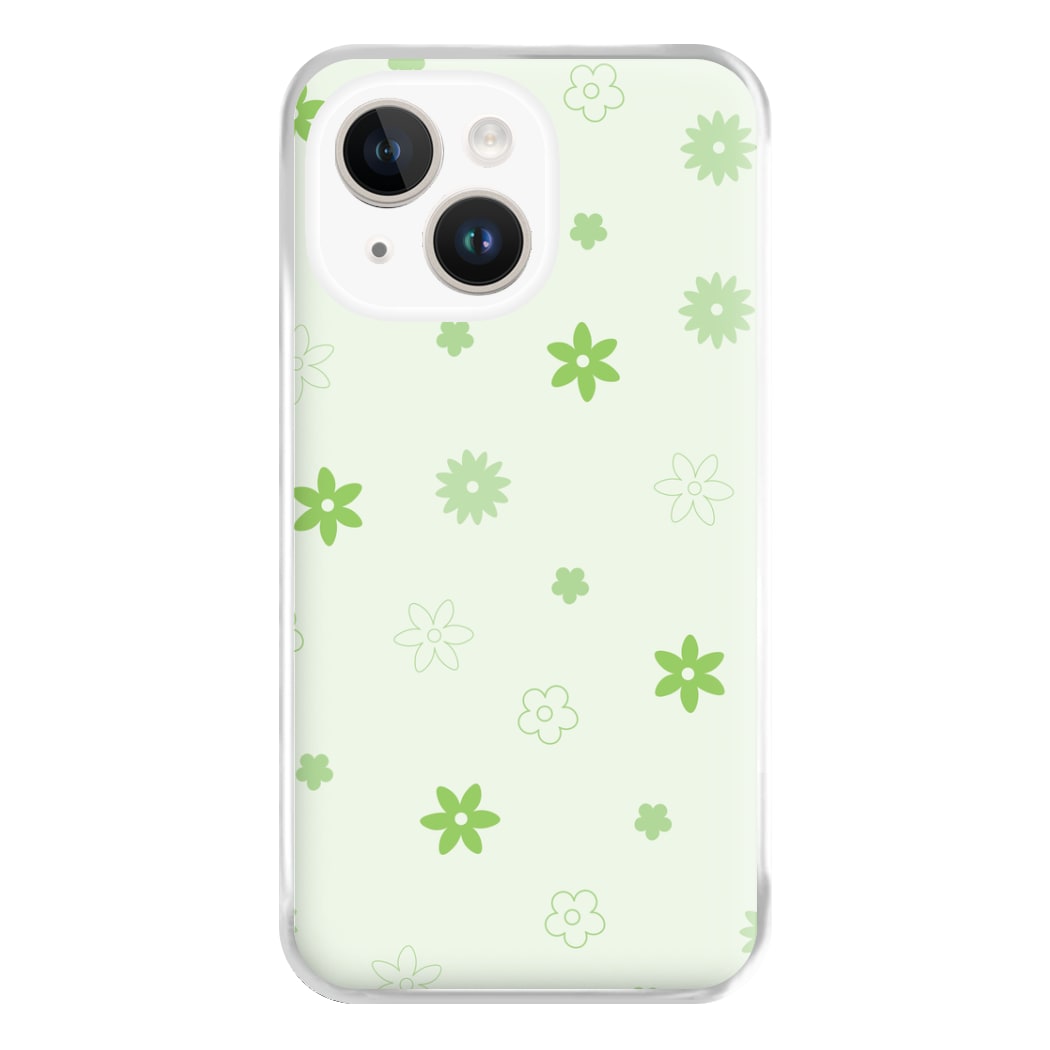 Flower Types Pattern Green Phone Case for iPhone 14 Plus
