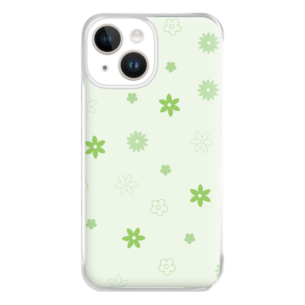 Flower Types Pattern Green Phone Case for iPhone 14