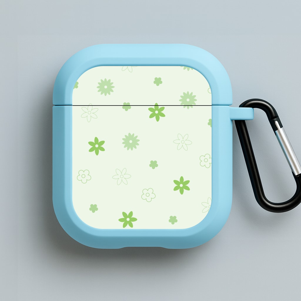 Flower Types Pattern Green Blue AirPods Case