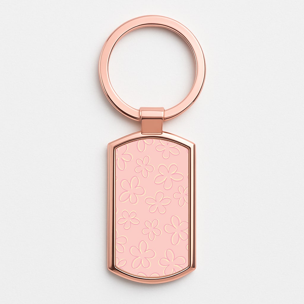 Abstract Flower Outlines Pattern Rose Gold Keyring