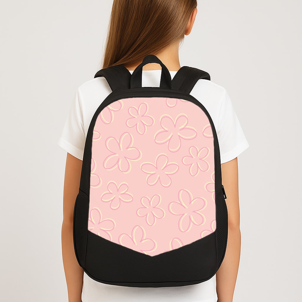 Abstract Flower Outlines Pattern Large School Bag