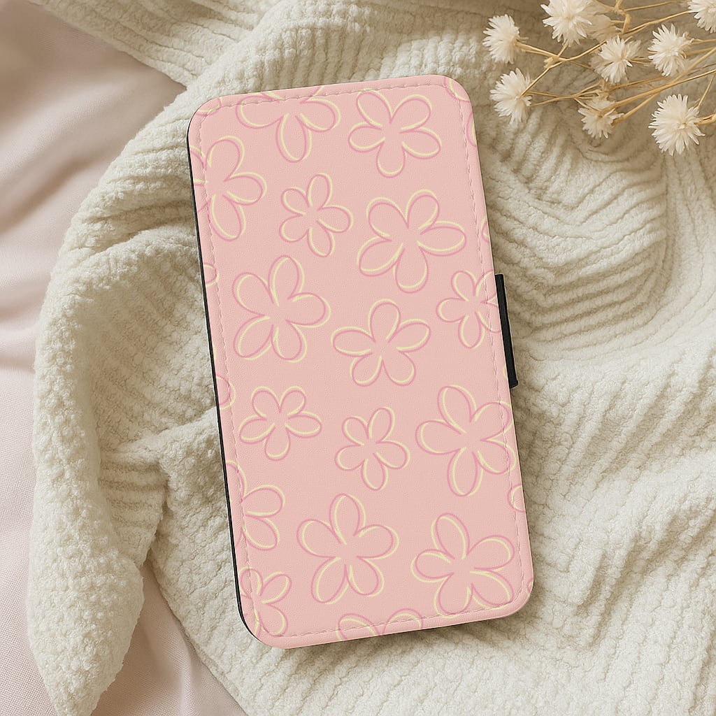 Abstract Flower Outlines Pattern Wallet Phone Case