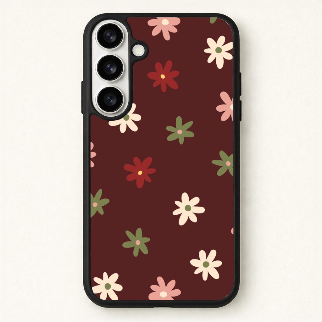 Dark Whimsical Flower Pattern Phone Case for Galaxy S26 Plus