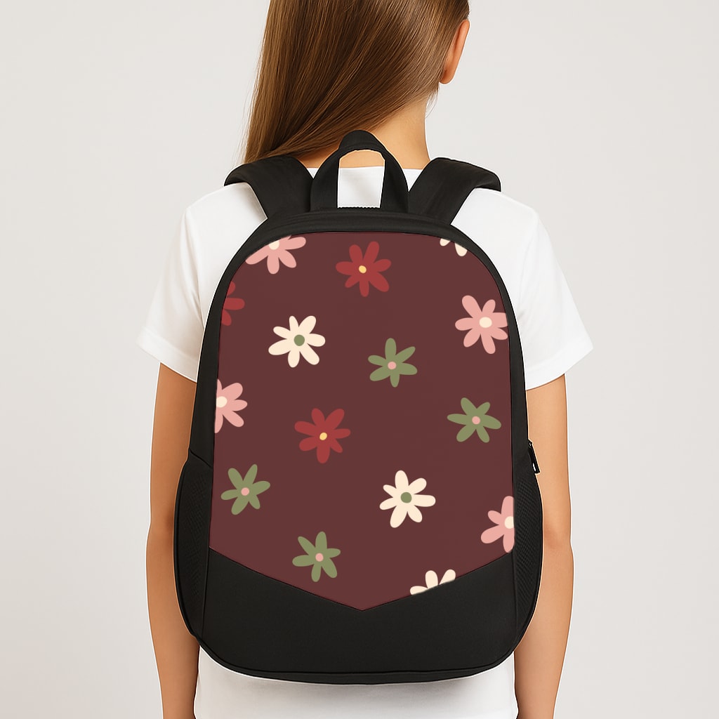 Dark Whimsical Flower Pattern Large School Bag
