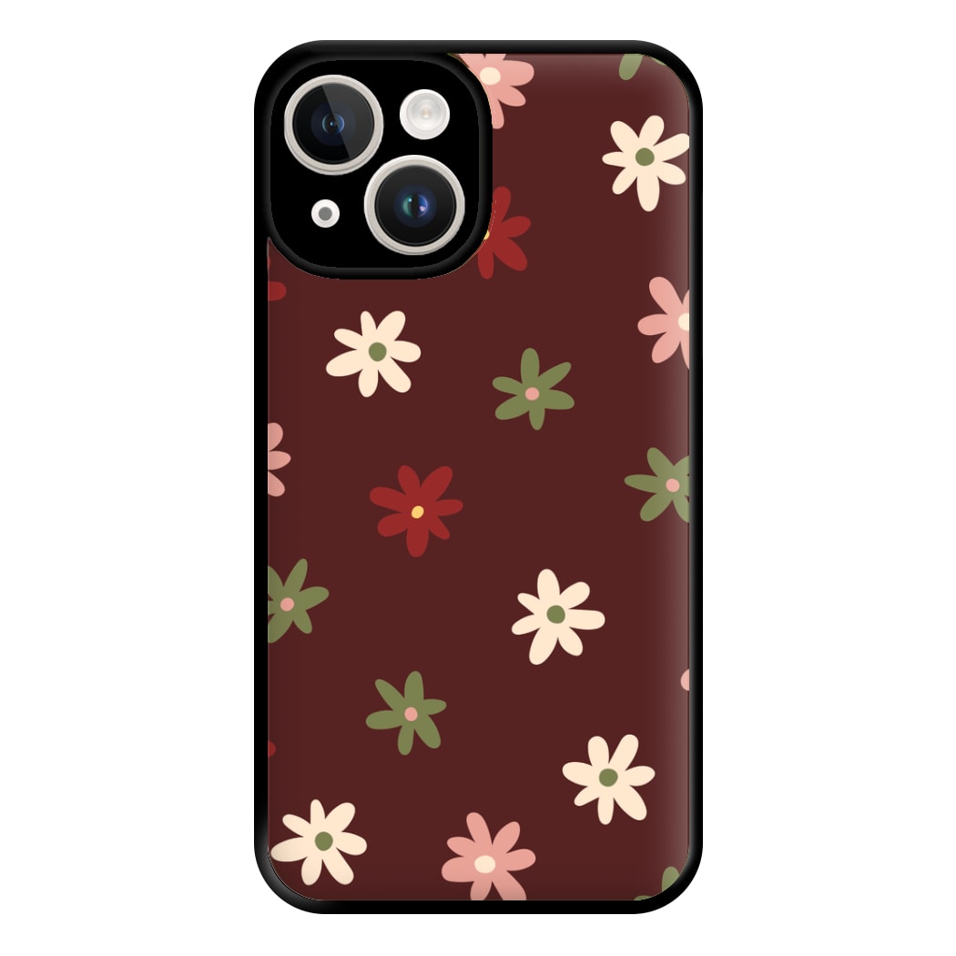 Dark Whimsical Flower Pattern Phone Case for iPhone 14