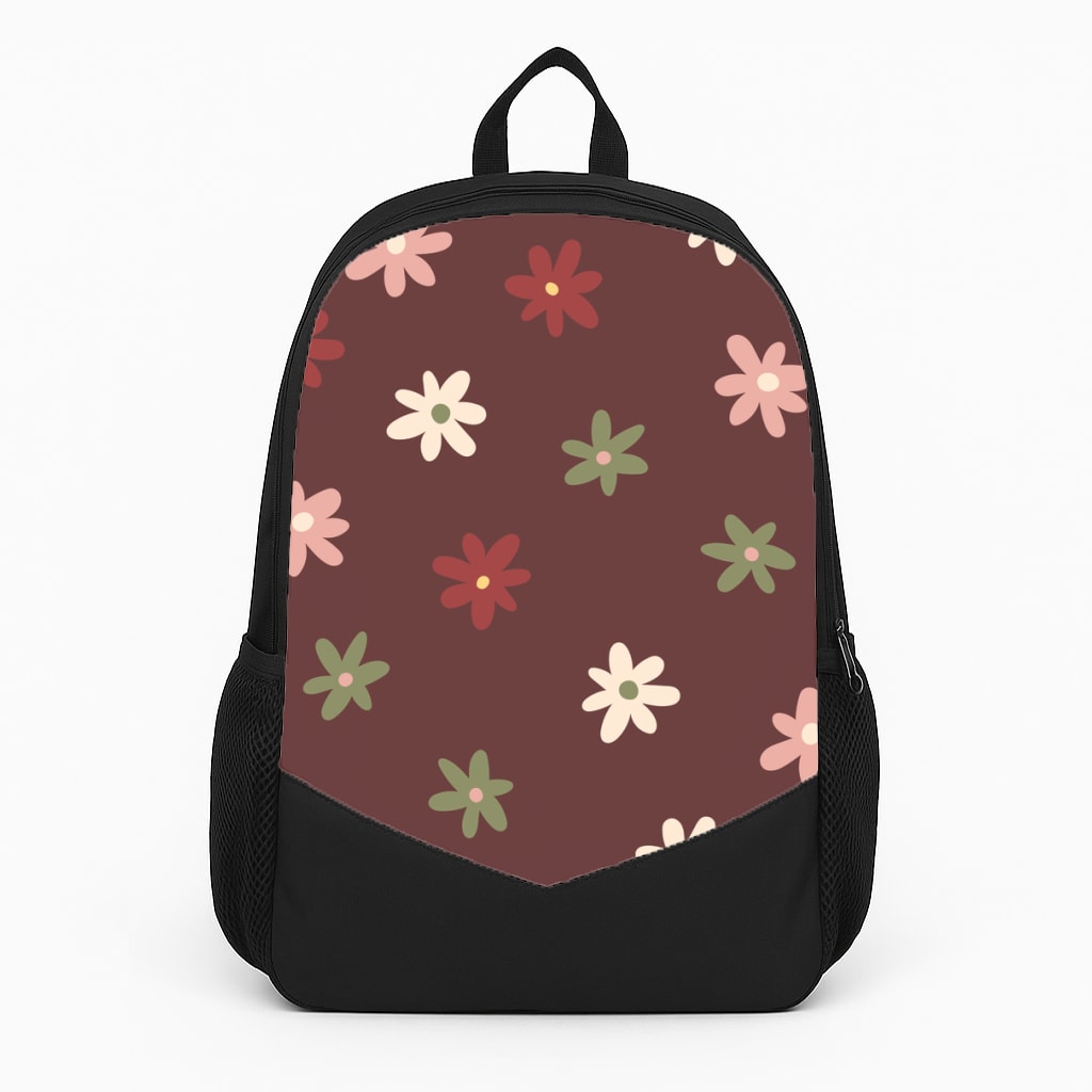 Dark Whimsical Flower Pattern Large Backpack