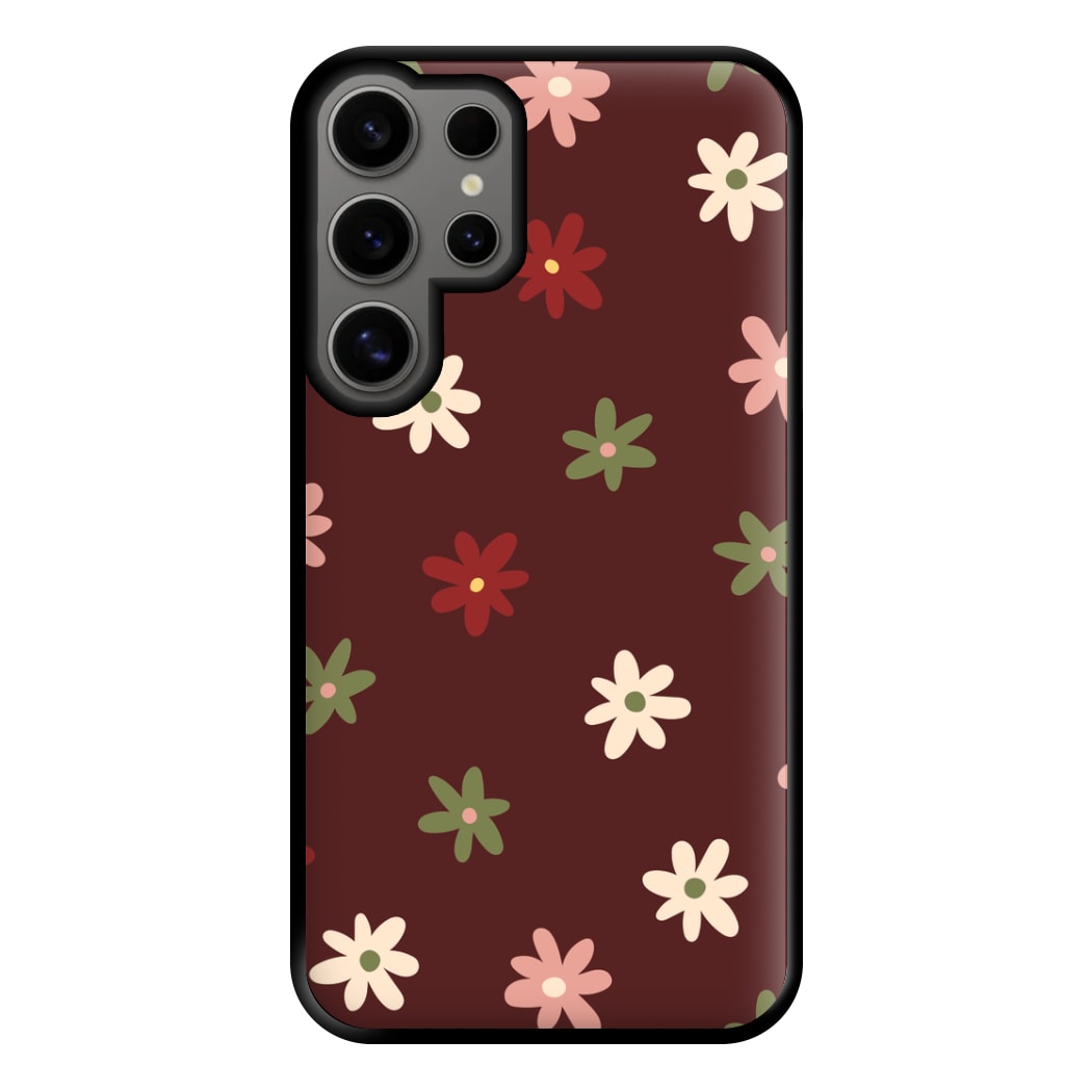 Dark Whimsical Flower Pattern Phone Case for Galaxy S24 Ultra