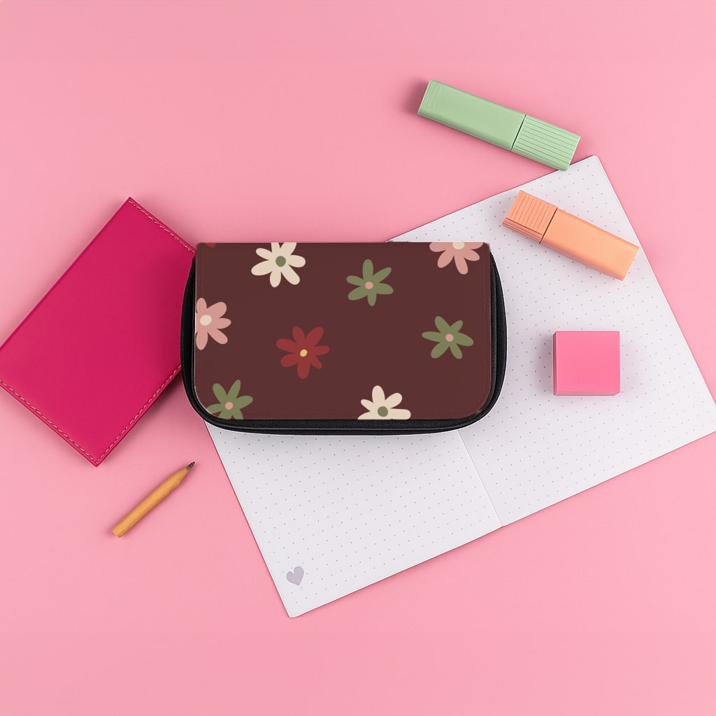 Dark Whimsical Flower Pattern Pencil Case