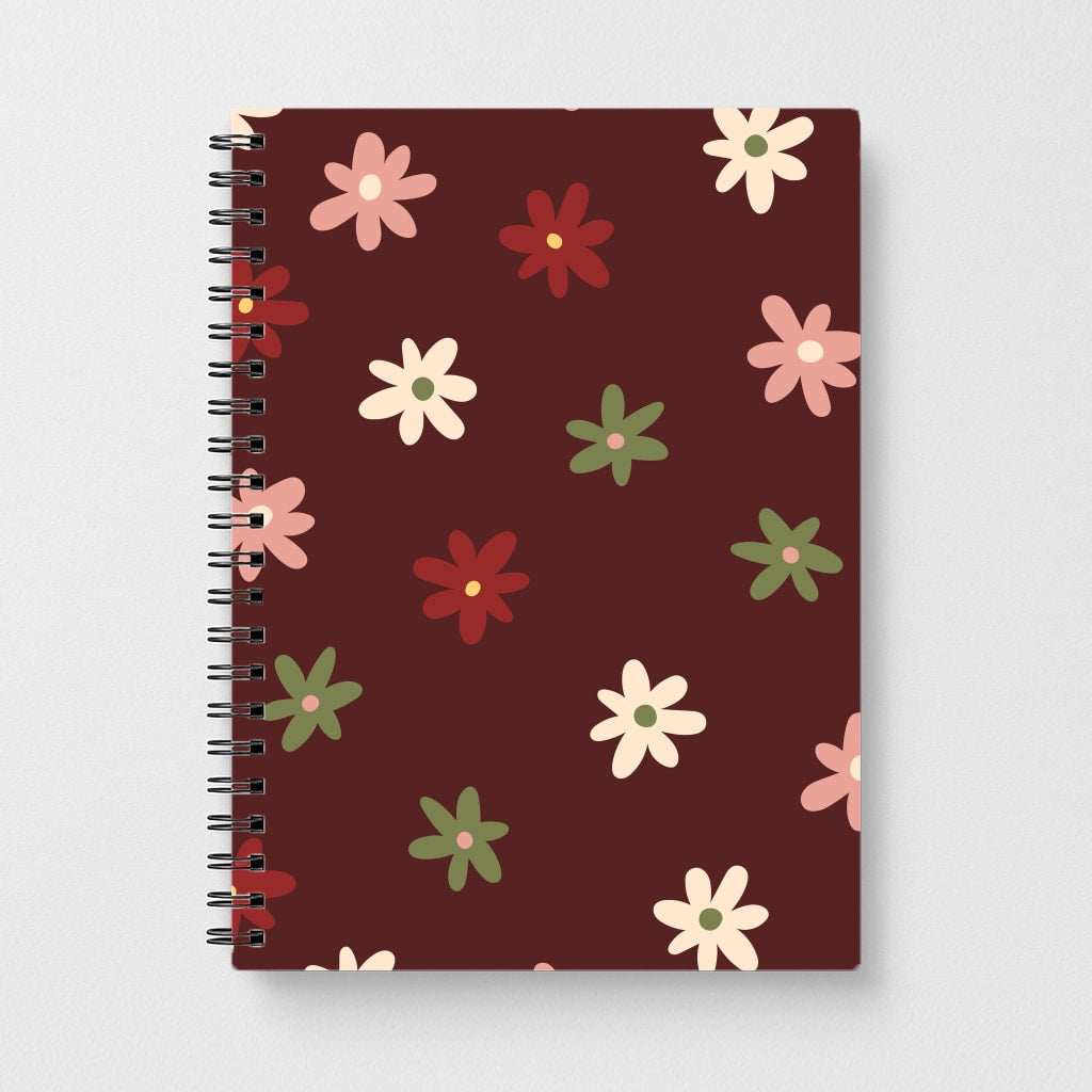 Dark Whimsical Flower Pattern Notebook