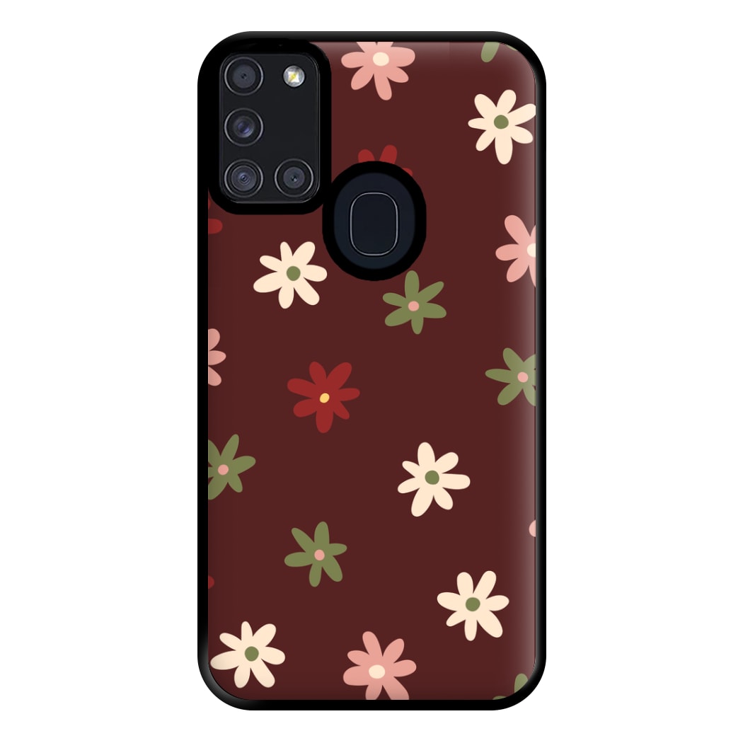 Dark Whimsical Flower Pattern Phone Case for Galaxy A21s