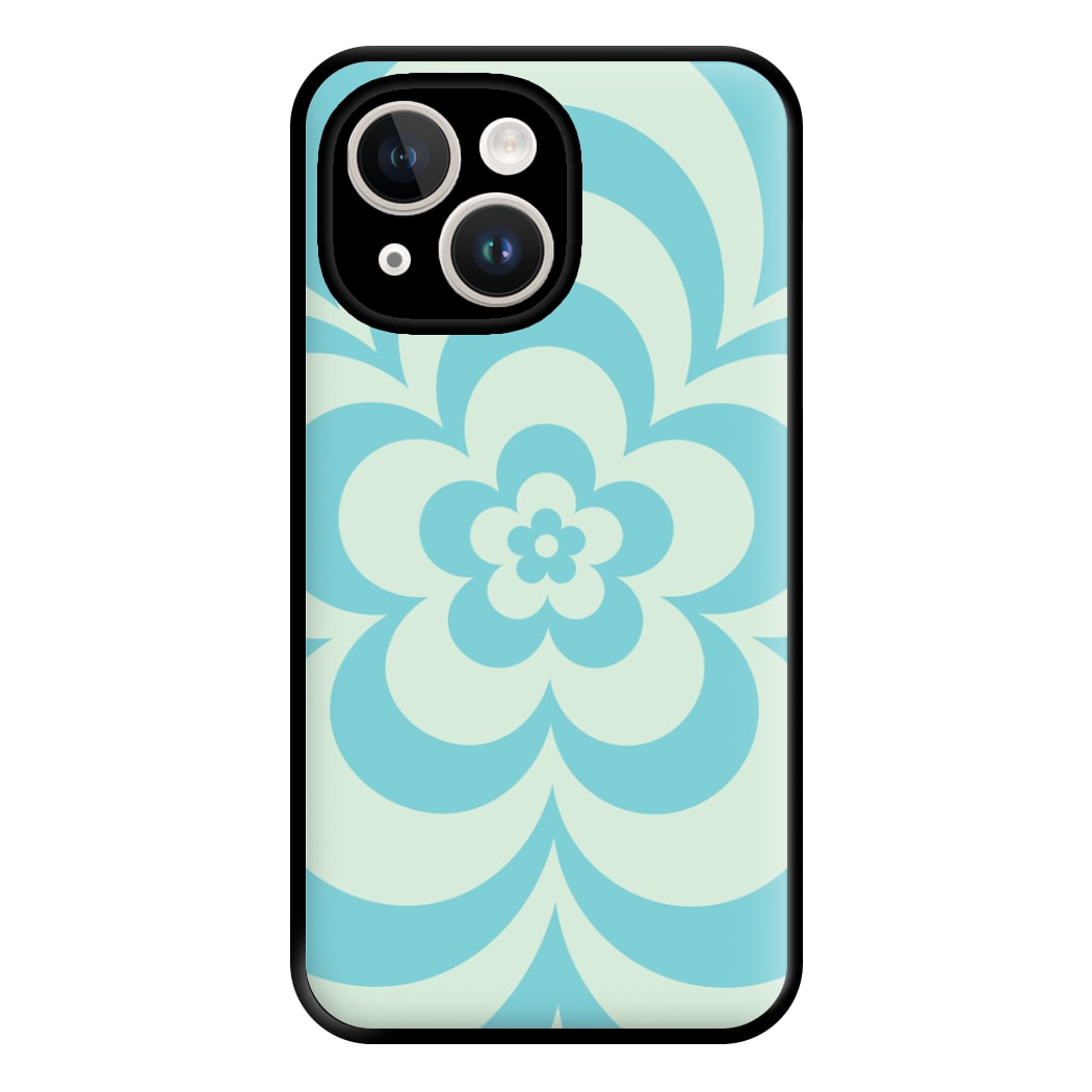 Teal Abstract Flower Pattern Phone Case for iPhone 14 Plus
