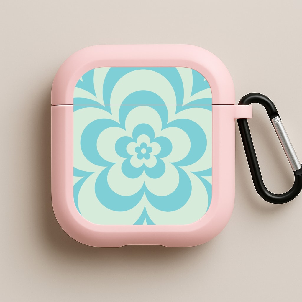 Teal Abstract Flower Pattern Pink AirPods Case