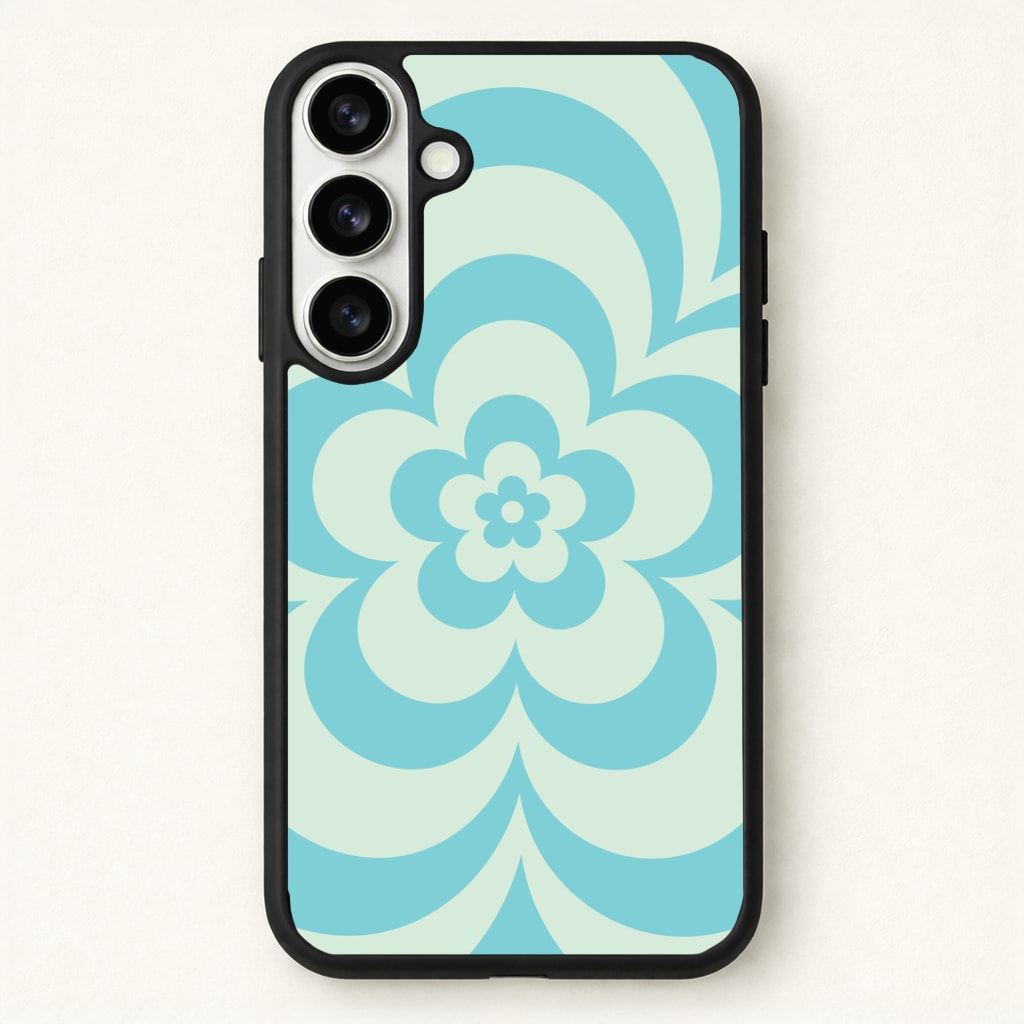 Teal Abstract Flower Pattern Phone Case for Galaxy S26 Plus