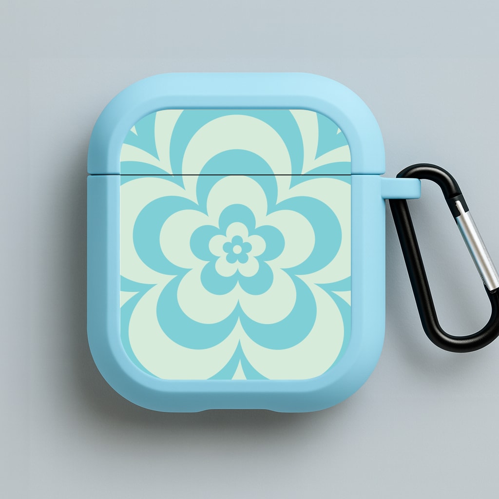 Teal Abstract Flower Pattern Blue AirPods Case