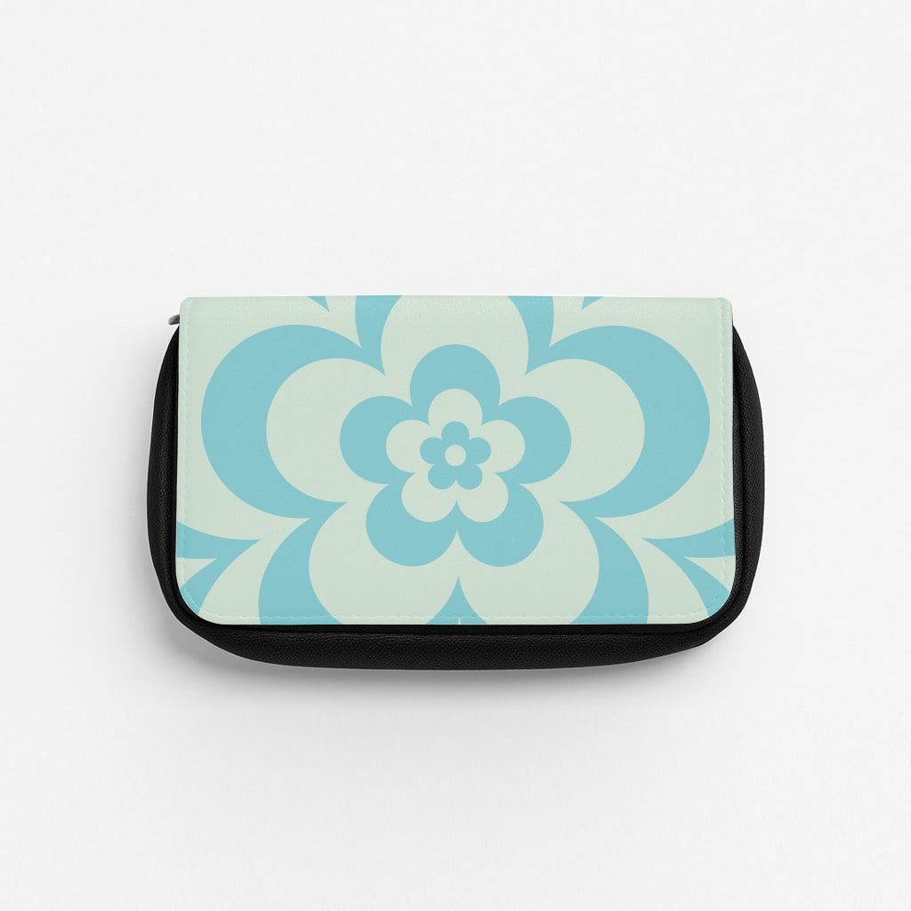 Teal Abstract Flower Pattern Pencil Case