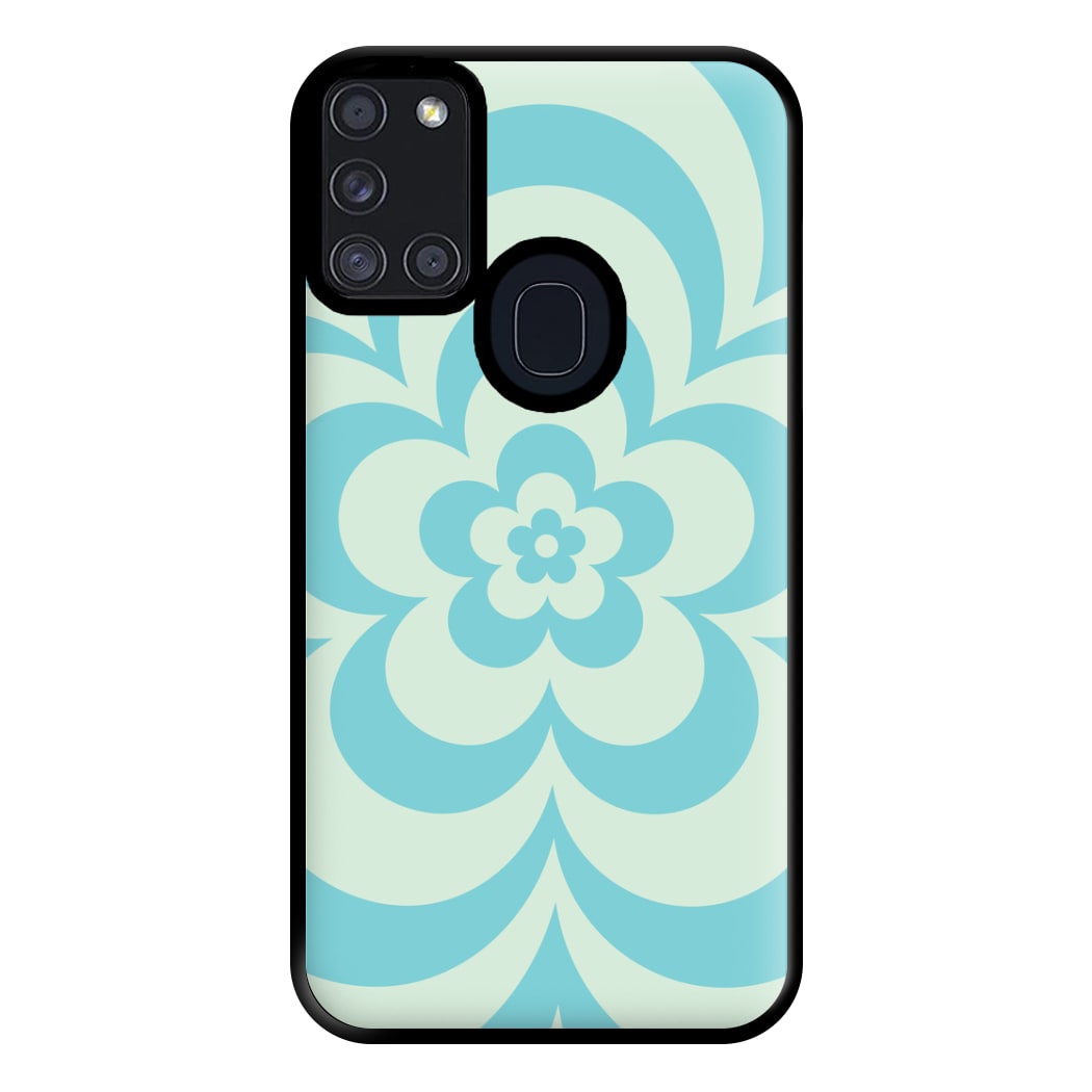 Teal Abstract Flower Pattern Phone Case for Galaxy A21s