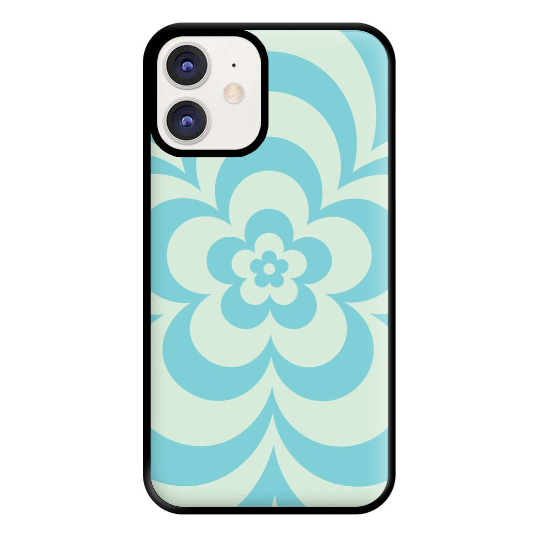 Teal Abstract Flower Pattern Phone Case for iPhone 12 / 12 Pro