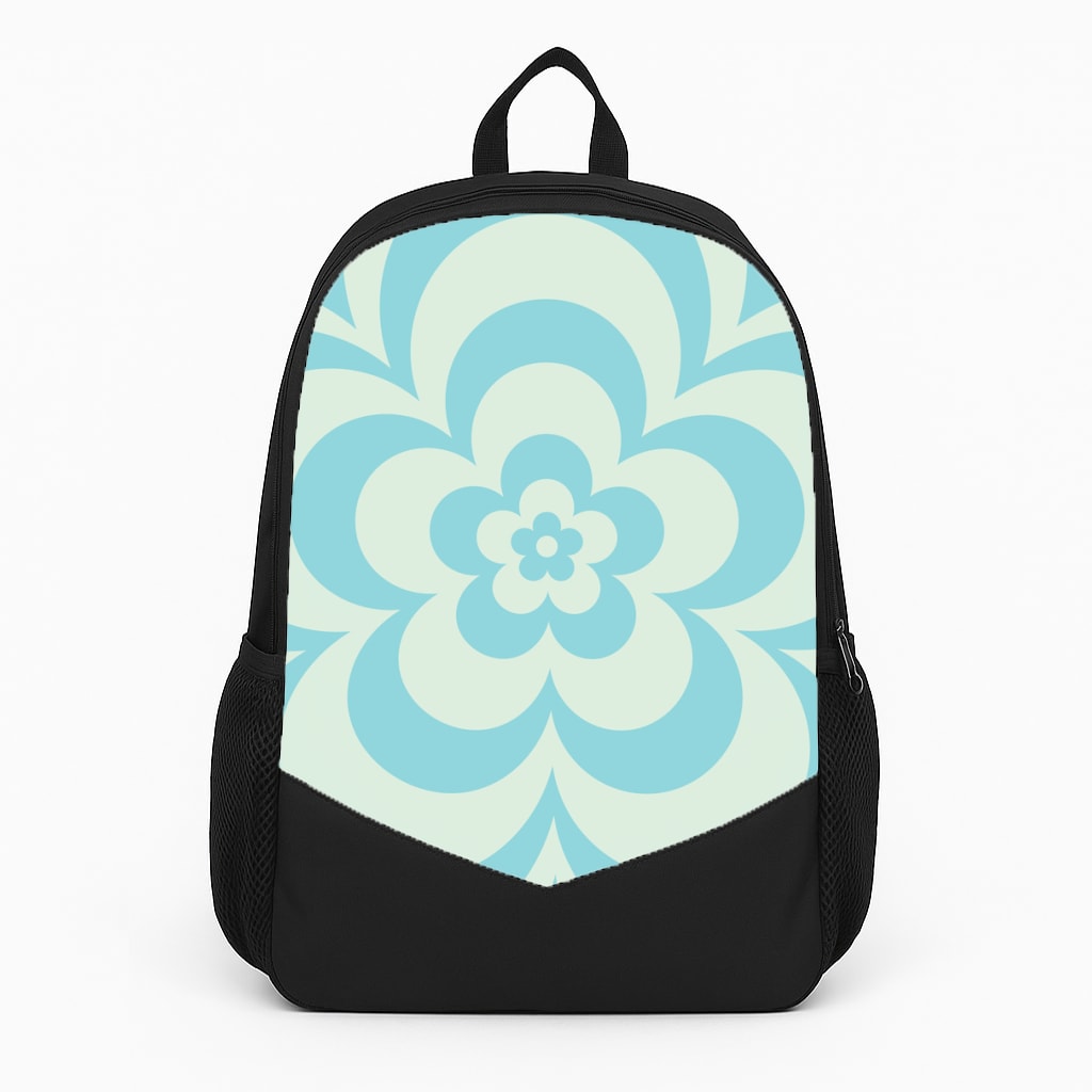 Teal Abstract Flower Pattern Large Backpack