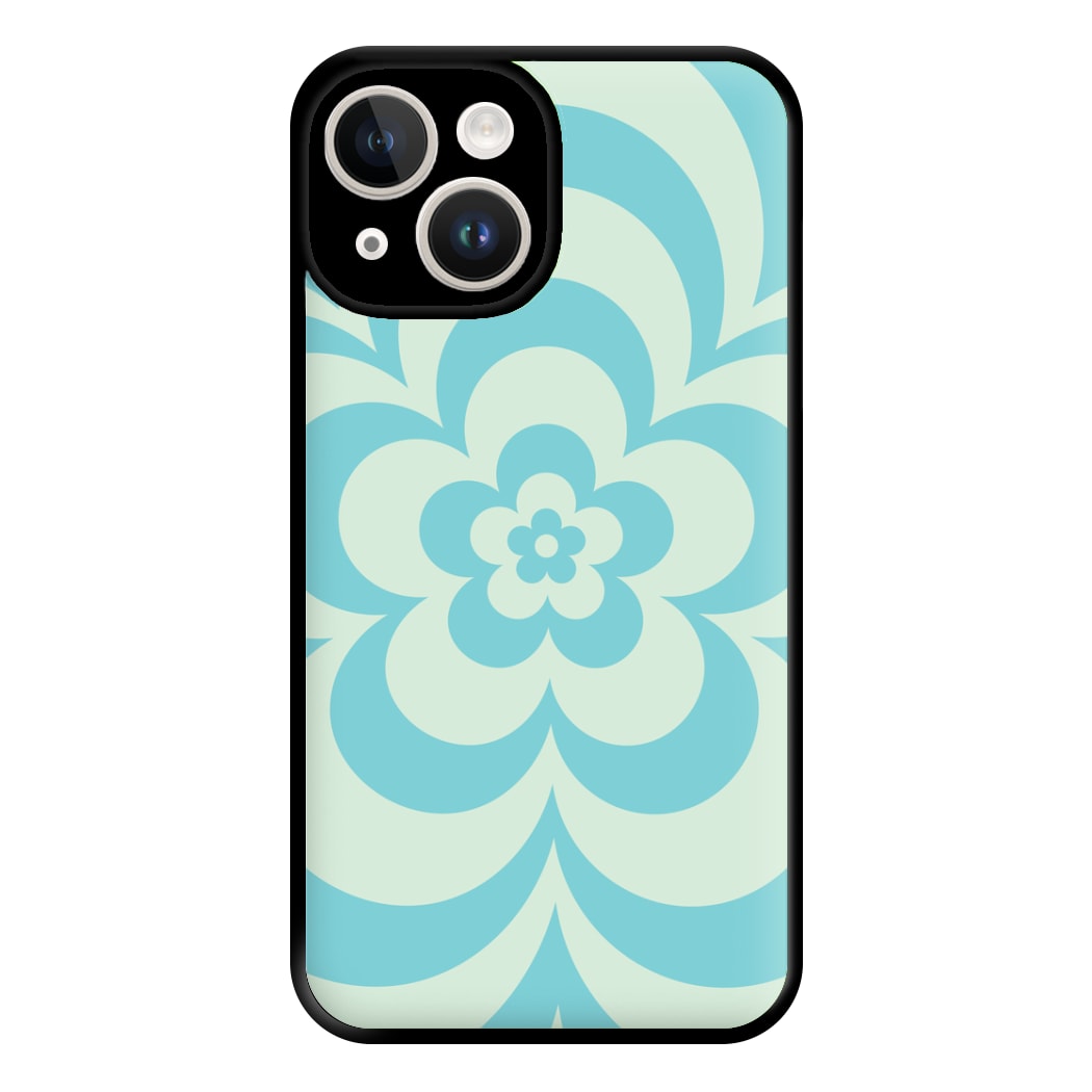 Teal Abstract Flower Pattern Phone Case for iPhone 14