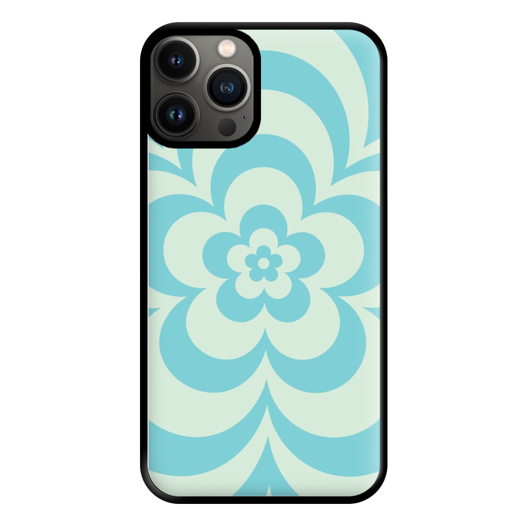 Teal Abstract Flower Pattern Phone Case for iPhone 13 Pro Max