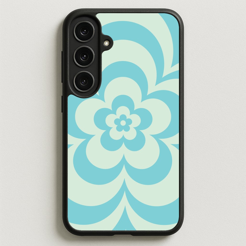 Teal Abstract Flower Pattern Phone Case for Galaxy S25FE