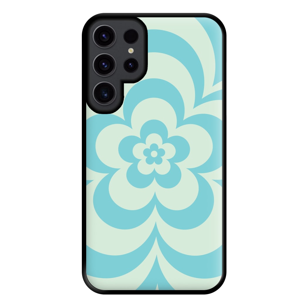 Teal Abstract Flower Pattern Phone Case for Galaxy S23 Ultra